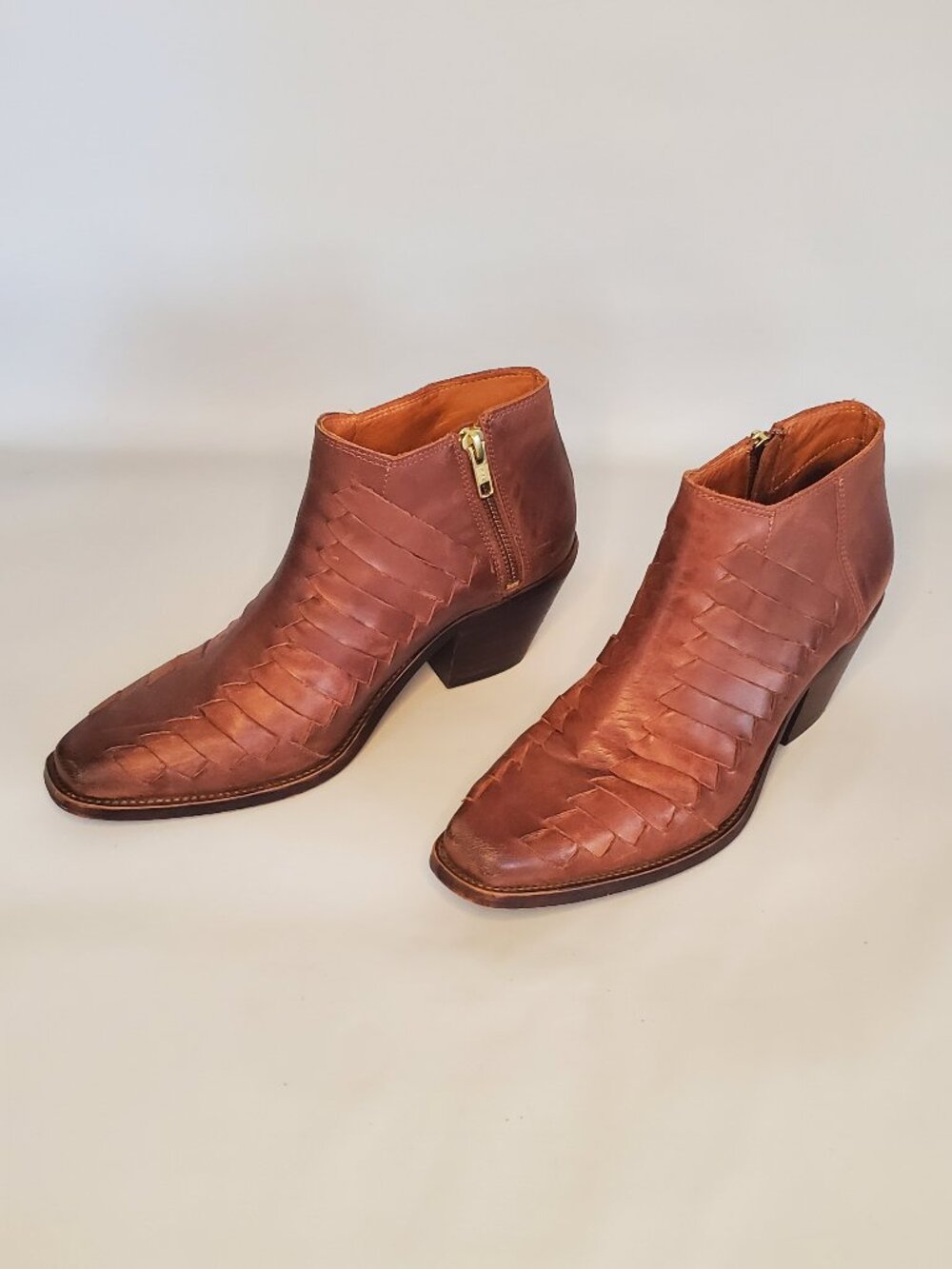 Free People Woven Brown Leather Boots, Size 38